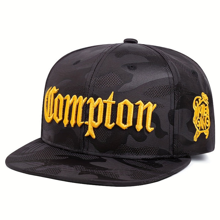 Gorra de Béisbol Bordada Camo Compton - Snapback de Moda, Sombrero de Visera Plana Hip Hop para Deportes al Aire Libre