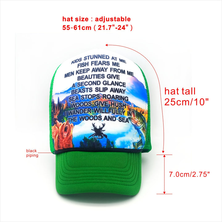 1pc Gorra Snapback de Malla Verde y Negra para Hombres, Altura Súper de 25.4 cm, Una Herramienta Asesina y Genial para Diversas Especies de Peces alrededor del Mundo. Es Muy Atractiva y Esencial para Deportes al Aire Libre, Pesca de Lubina y Caza