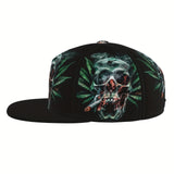 Gorra de béisbol ajustable unisex con diseño de calavera y hojas, estilo punk rock y streetwear, ligera y transpirable 100% poliéster, lavable a máquina, visera plana tipo trucker para hombres y mujeres, regalo ideal para el Día del Padre, Día de la Madre