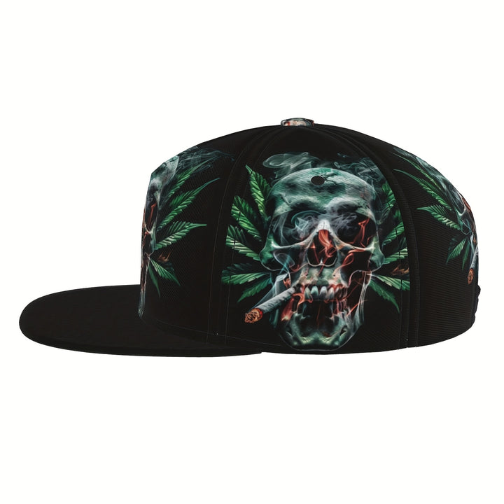 Gorra de béisbol ajustable unisex con diseño de calavera y hojas, estilo punk rock y streetwear, ligera y transpirable 100% poliéster, lavable a máquina, visera plana tipo trucker para hombres y mujeres, regalo ideal para el Día del Padre, Día de la Madre