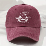 Gorra de Béisbol Blanca con Estampado de Pescado Desgastada, Visera Curva Casual y Suave, Tamaño Ajustable para Exteriores, Gorra Duckbill a la Moda