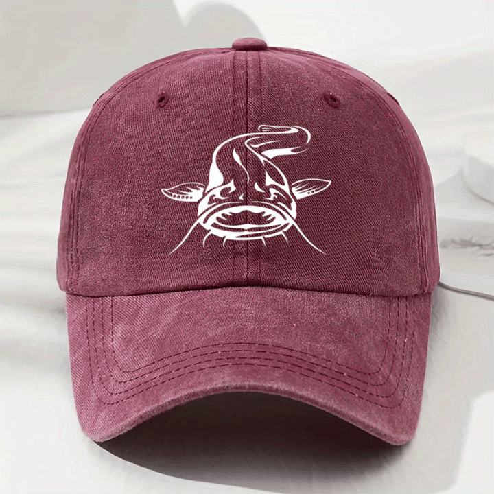 Gorra de Béisbol Blanca con Estampado de Pescado Desgastada, Visera Curva Casual y Suave, Tamaño Ajustable para Exteriores, Gorra Duckbill a la Moda