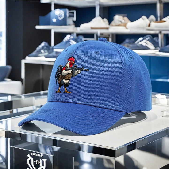 Gorra de béisbol de gallo de dibujos animados - Gorra ajustable con diseño de pistola bordada, poliéster ligero, estilo fresco y atractivo para hombres y mujeres, ideal para pesca o uso casual, gorra de pesca.