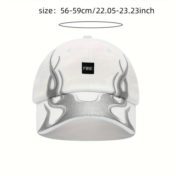 Gorra de béisbol unisex urbana con diseño de llamas y logo WASAC, ligera en contraste negro/blanco, para moda casual