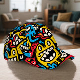 1 gorra de béisbol divertida con estampado caótico de dibujos animados 2D - Gorra ligera de poliéster con diseño vibrante y caótico de cuerpo completo, ideal para correr, deportes y estilo urbano, eventos casuales y temáticos (Halloween/Navidad/Acción ...