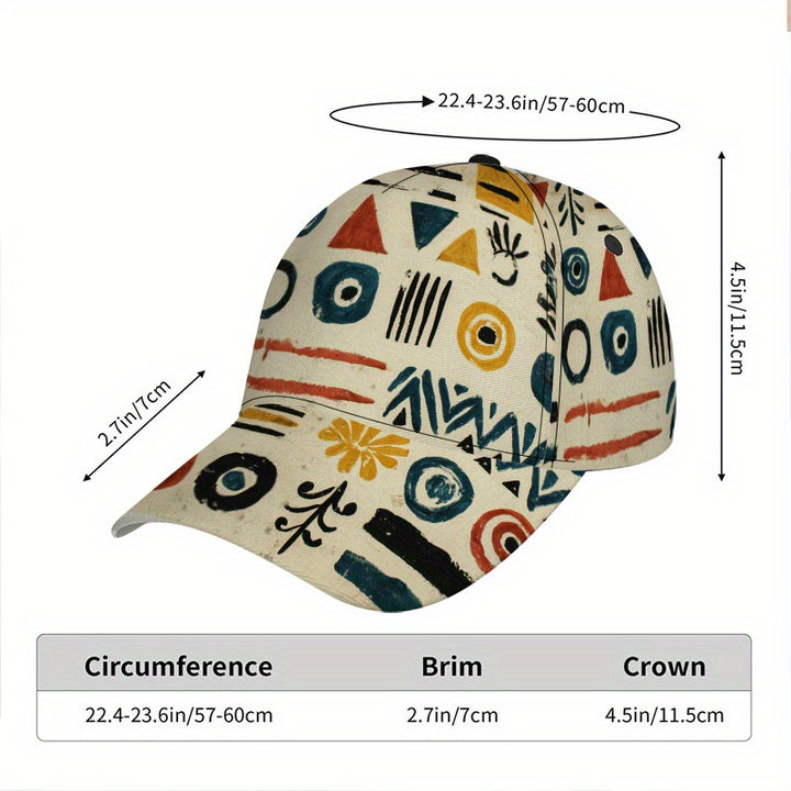1 gorra de béisbol con estampado de arte tribal 2D - Gorra de poliéster de cuerpo completo con diseño vibrante y audaz, ideal para streetwear, deportes y carreras al aire libre, Moda Streetwear,Accesorio de Festival,Accesorios para la Cabeza de Declaració