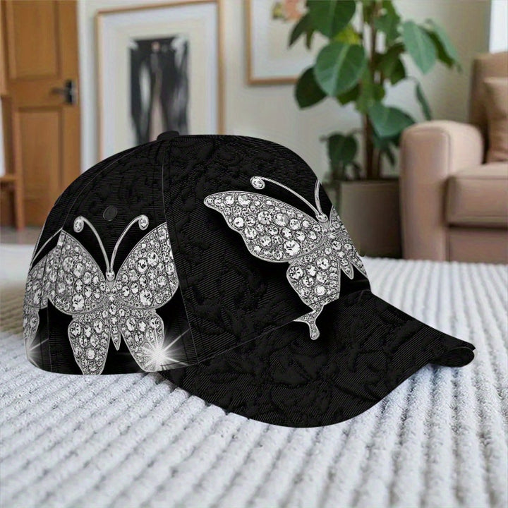 1pc Gorra de Béisbol con Estampado Brillante de Mariposa 2D - Gorra Snapback de Poliéster Completa, Ideal para Running al Aire Libre, Deportes y Estilo Urbano