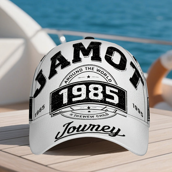 1 Gorra Snapback Ajustable Retro 1985 con Estampado 2D de Viaje - Diseño Nostálgico de los 80, Estampado Completo Vibrante, Poliéster Duradero para Deportes al Aire Libre, Running, Uso Casual y Fiestas Temáticas (Halloween/Navidad/Acción de Gracias) - Uni