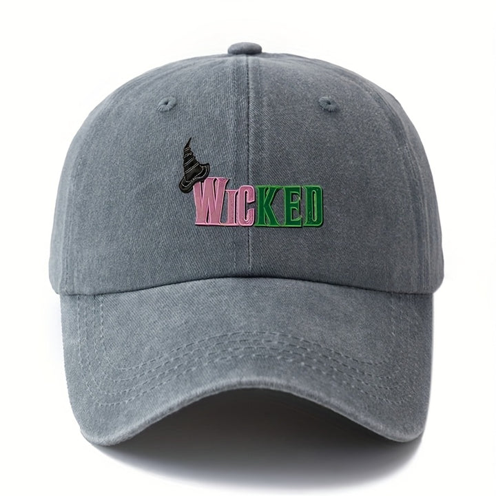 Gorra de Béisbol Unisex Estilosa y Versátil con Letras Impresas WICKED, Visera Curva Clásica Retro Lavada Ligera para Vacaciones al Aire Libre, Camping y Ocasiones Casuales, Accesorio de Viaje, Textura Resistente y Duradera