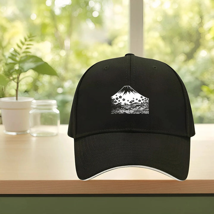 Gorra de béisbol unisex ajustable con estampado de Mont Fuji y flores de cerezo de inspiración japonesa - Ligera y transpirable, / Sombrero para el sol para exteriores para hombres y mujeres, gorra deportiva casual para todas las estaciones, regalo perfec