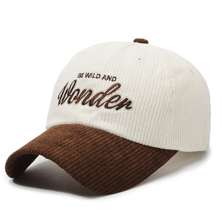 Gorra de béisbol de pana para hombre y mujer con adorno WONDER en la espalda - Sombrero para el sol con ala curva, Verde Marino Marrón, Gorro unisex estilo streetwear para outfits casuales y formales, Tejido de pana duradero y ajuste cómodo, Versátil para