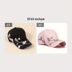 Gorra De Béisbol Bordada Con Flor De Ciruelo Negra+Gorra De Béisbol Bordada Con Flor De Ciruelo Rosa