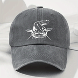 Gorra de Béisbol Blanca con Estampado de Pescado Desgastada, Visera Curva Casual y Suave, Tamaño Ajustable para Exteriores, Gorra Duckbill a la Moda
