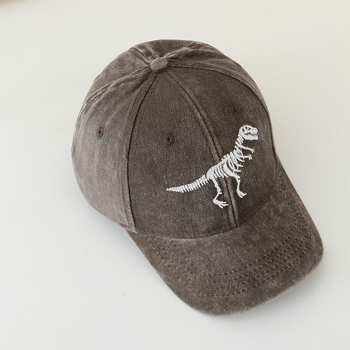 Gorra de béisbol con bordado de dinosaurio para jóvenes, ajustable con cierre de broche, estilo duckbill mate lavado, ligera para todas las estaciones, sombrero para exterior en azul marino/oliva/beige, uso casual y para fiestas, accesorio juvenil, diseño