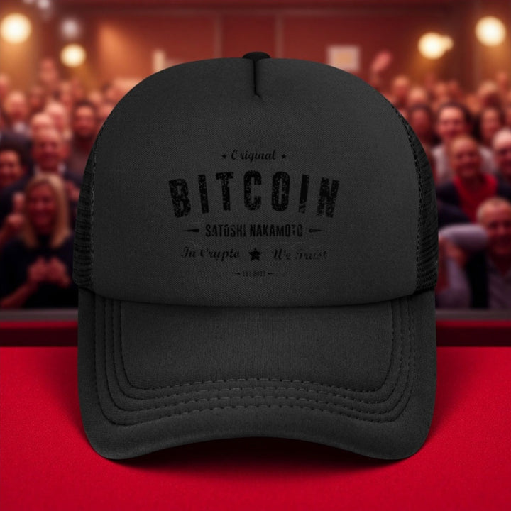 1 gorra de béisbol inspirada en Bitcoin - Diseño de Satoshi Nakamoto, gorra de camionero de poliéster negro, transpirable y ligera, ajuste unisex para todas las estaciones, perfecta para aventuras al aire libre y uso casual, ropa de cabeza al aire libre |