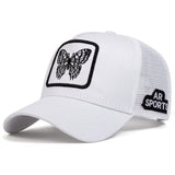 Gorra de Camionero Bordada con Mariposa para Hombre - Gorra de Béisbol Ajustable para Protección Solar al Aire Libre, Malla Ligera y Transpirable en la Parte Posterior, Diseño Elegante de Animales en Naranja, Negro/Blanco o Amarillo, Ideal para Viajes, Va