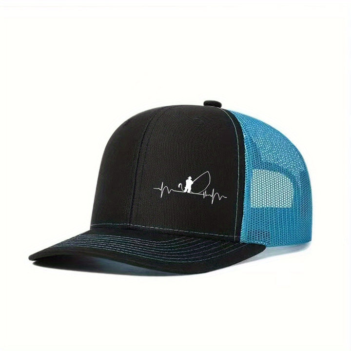 1 Gorra de béisbol de malla con estampado deportivo para hombres, entusiastas de la pesca, alta calidad, exterior, secado rápido, borde curvo, gorra ajustable transpirable unisex