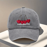 Gorra de béisbol ajustable del proyecto Nude - Ligera, lavable a mano, cierre de snapback, negra con diseño de texto rojo cereza y blanco, perfecta para viajes al aire libre y Halloween, accesorios de Halloween | Diseño juguetón | Gorra ligera