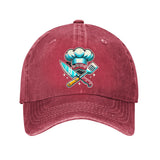 Gorra de Béisbol Ajustable y Ligera de Algodón para Chef - Gorra Negra con Sombrero de Chef Azul & Gráfico de Espátulas Cruzadas, Visera Curva para Hombres y Mujeres, Accesorios de Cocina al Aire Libre, Sombreros Casuales, Cabezal Cómodo
