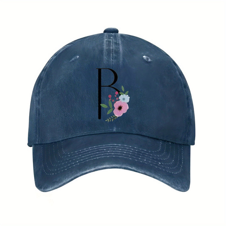 Gorra de Béisbol Unisex con Estampado Floral en Letras R - y Rosa, Visera Curva Transpirable para Hombre & Mujer. Diseño Moderno e casual Ideal Para Uso Diario, Gimnasio o Deportes. Ajuste Estructurado Fácil Cuidado. ¡Versatilidad Total!