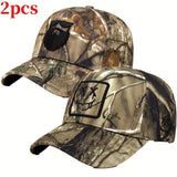 Una colección de gorras de béisbol para caza al aire libre con diseños de camuflaje y parches de emoticonos, con dos estilos únicos de gorra, perfectas como regalo para hombres o mujeres.