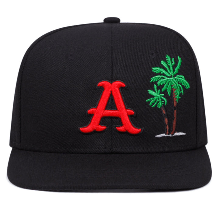 Gorra Snapback para Hombre con Diseño de Letra A y Palmera - Beige/Rojo//Verde/Marrón- Gorra Bordada Suave al Estilo Hip-Hop, Playa, Uso Diario - Sombrero Casual Todo Clima - Regalo Perfecto Día del Padre, Acción de Gracias o Carnaval - Iniciales Disponib