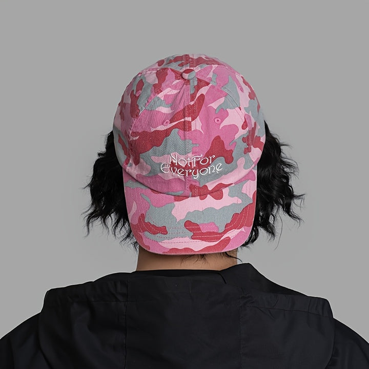 Gorra de Béisbol Estilo Japonés con Bordado de Letras y Diseño Camuflaje Desgastado para Hombres y Mujeres