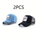 2pcs Gorras de Béisbol Ligeras para Hombre - Ajuste Snap-Fit ( y ) Estilo Trucker con Motivos Ecuestres e Inspiración Western, Diseño en Seis Paneles Ideal para Looks Casuales o Temáticos - Ropa Duradera