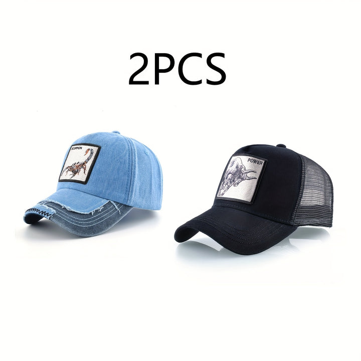 2pcs Gorras de Béisbol Ligeras para Hombre - Ajuste Snap-Fit ( y ) Estilo Trucker con Motivos Ecuestres e Inspiración Western, Diseño en Seis Paneles Ideal para Looks Casuales o Temáticos - Ropa Duradera