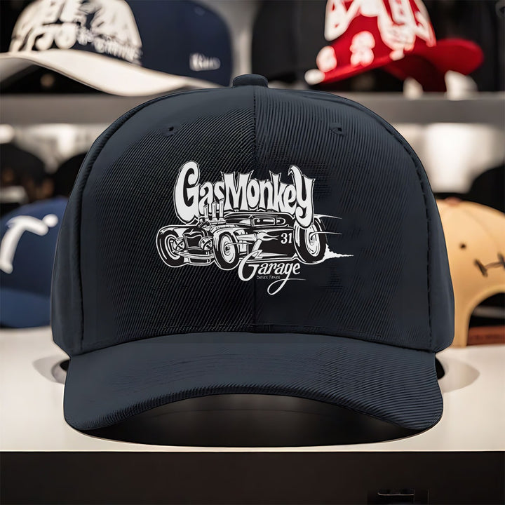 1 gorra fresca con estampado de Gas Monkey Garage, tejido ligero de poliéster, diseño ventilado, gorra de pesca adecuada para todos los géneros, absorbe la humedad, diseño sin estación, ideal para aventuras de mochilero