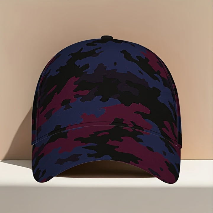 1 Gorra de béisbol con estampado de olas de camuflaje rojo y azul - Gorra ajustable con cierre a presión, ligera y cómoda, ropa urbana casual unisex para hombres y mujeres, diseño de camuflaje clásico para el día a día, atuendos urbanos, gorro para el día