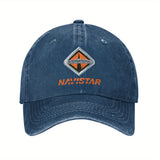 Gorra de béisbol internacional Navistar 2025 - Negro lavado con logotipo rojo y naranja, algodón transpirable, ajuste ajustable para deportes al aire libre, golf, running - Regalo elegante para hombres y mujeres