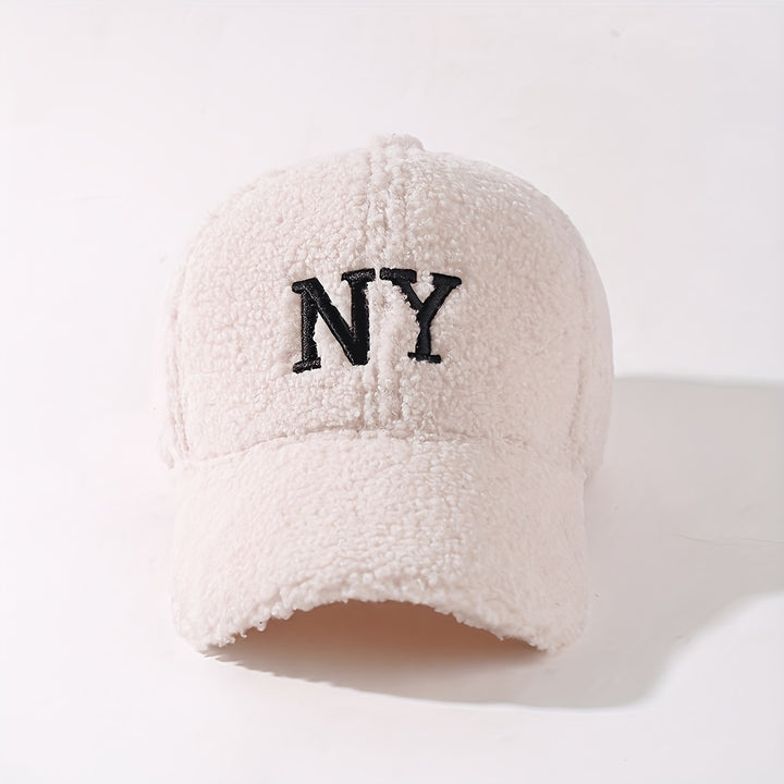1pc Gorra de Béisbol de Forro Polar de Nueva York - Cierre Ajustable de Gancho y Bucle, Gorro de Invierno Marrón Sólido y Cálido, Ligero y Abrigado para Viajes al Aire Libre y Uso Casual, Gorra de Forro Polar Lavable a Máquina