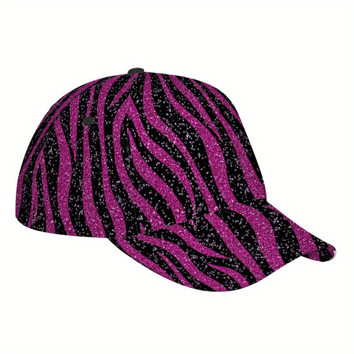 1 gorra de béisbol con estampado de cebra rosa brillante - Gorra ajustable con diseño de cebra y destellos, ligera y cómoda, ideal para fiestas, vacaciones, uso diario y eventos especiales (correa ajustable)