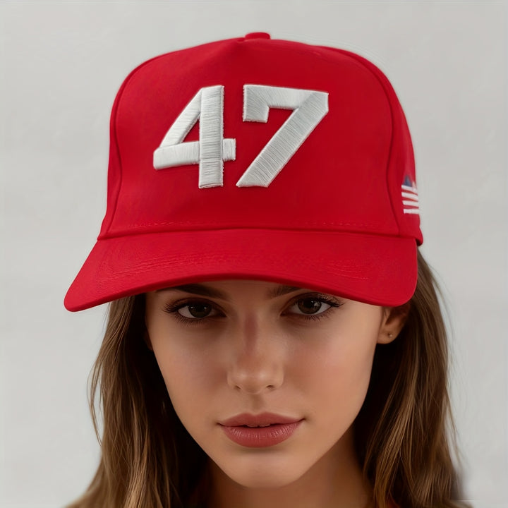 Gorra de béisbol unisex bordada número 47 - Snapback ajustable, ligera, diseño número 47, roja con bordado, perfecta para streetwear y ropa casual