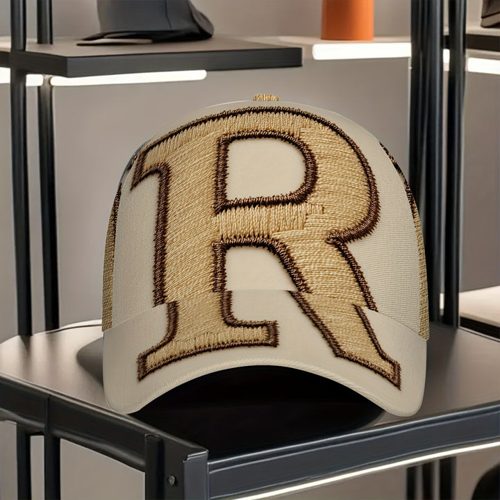 1 gorra de béisbol con estampado R para hombre - Gorro ligero ajustable estilo duckbill para uso diario, Halloween, Navidad y Acción de Gracias, diseño cómodo unisex para parejas y amigos, accesorio casual, tejido texturizado