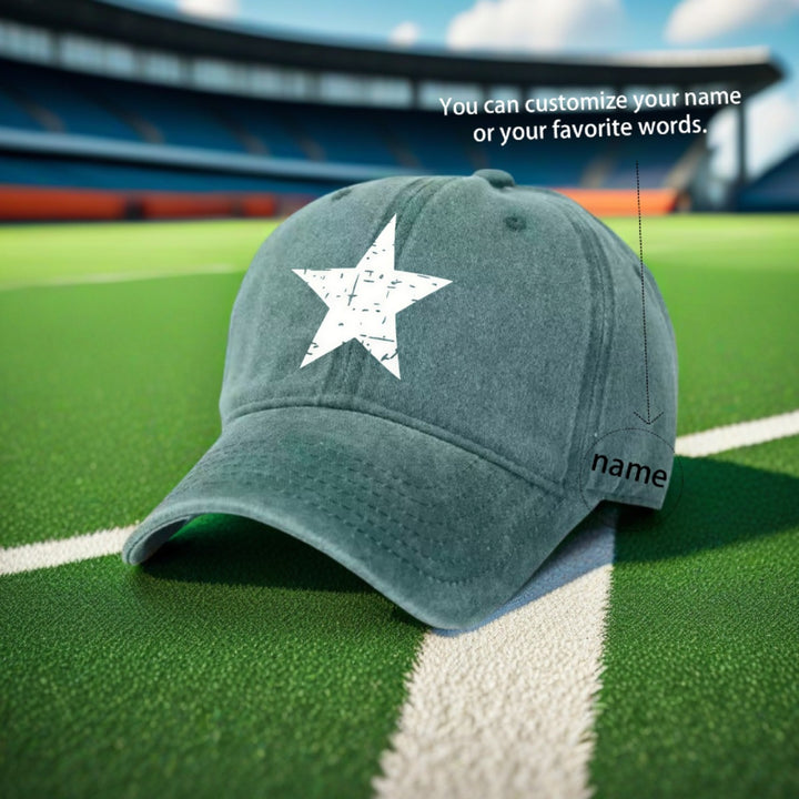 1 Gorra de Béisbol Blanca con Estampado de Estrella y Diseño Texturizado Desgastado Unisex Personalizada