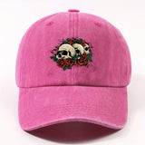 1 Gorra de béisbol impresa con un solo auricular, lavada a mano, ajustable, ligera, no elástica, con tema de vacaciones, diseño de rosa y calavera, para hombres, mujeres, ciclismo urbano al aire libre, todas las estaciones.