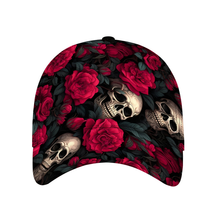 1pc Gorra de béisbol de hip-hop con estampado de calavera floral, ajustable, protección solar, transpirable, sombrero casual, accesorio de moda para viajes, fiestas de playa, actividades al aire libre, regalo de San Valentín - 100% poliéster, estilo de...