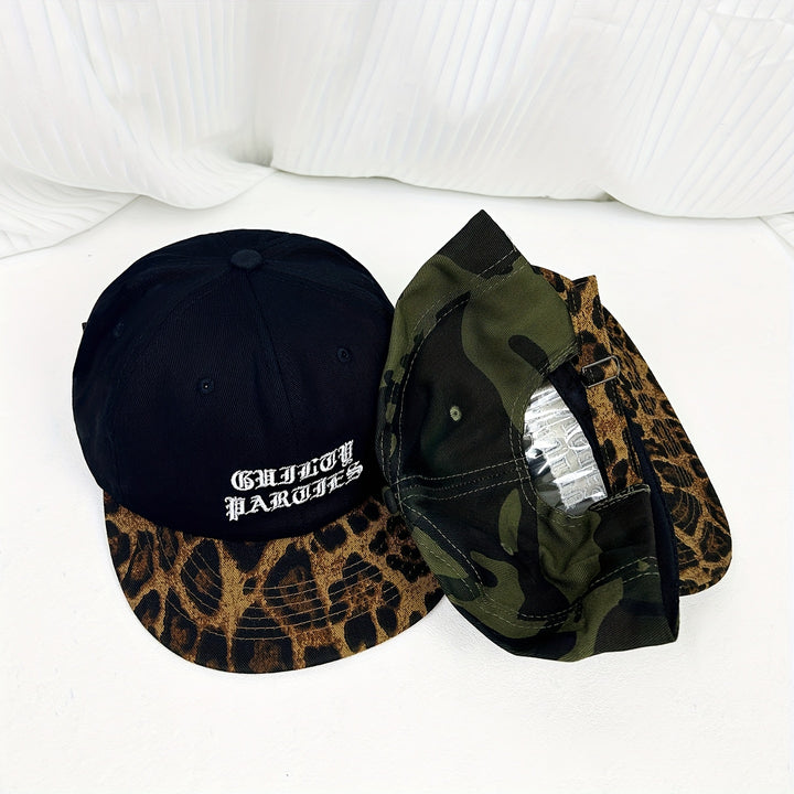 Gorra de béisbol unisex retro con estampado de camuflaje y leopardo - Snapback ajustable, poliéster ligero, con diseño de camuflaje verde, gorra casual de streetwear para hombres y mujeres, gorro casual | Gorra retro de camuflaje | Snapback ajustable