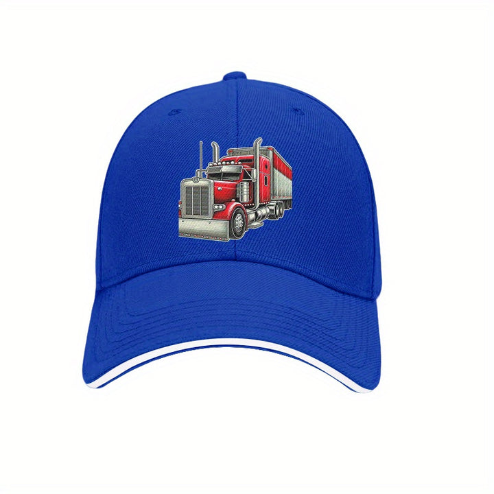 Gorra de Béisbol Retro Clásica con Camión Grande - Gorra Ligera Ajustable para Papá con Gráfico Semi-Camión Rojo Vibrante, Sombrero Unisex para Hombres y Mujeres, Ropa Casual & Fiesta de Solteros, Gorras Divertidas de Camionero para Adultos, Tocado Unisex