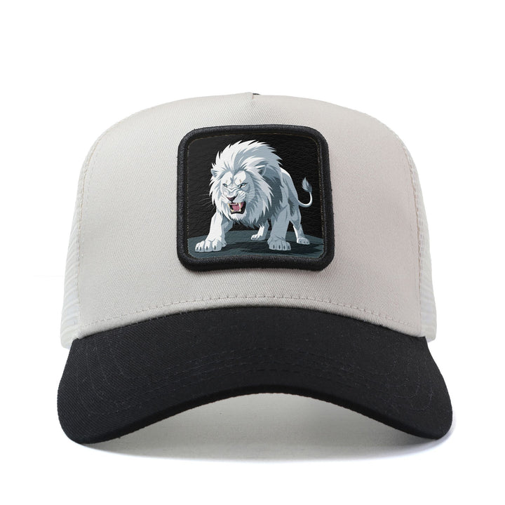 Gorra Trucker Unisex de León Blanco Rugiente 3D Anime/Hip-Hop - Gorra Ajustable con Malla Transpirable, Diseño Ligero y Fresco para Exteriores o Casuales – Emblema del Leon Dorado (Apto unisex, Regalo Ideal)