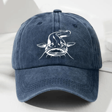 Gorra de Béisbol Blanca con Estampado de Pescado Desgastada, Visera Curva Casual y Suave, Tamaño Ajustable para Exteriores, Gorra Duckbill a la Moda