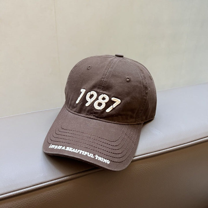 Gorra de Béisbol Retro Americana 1987 Unisex Lavada con Visera Suave y Ancha para Mujer, Acentúa el Rostro Casual