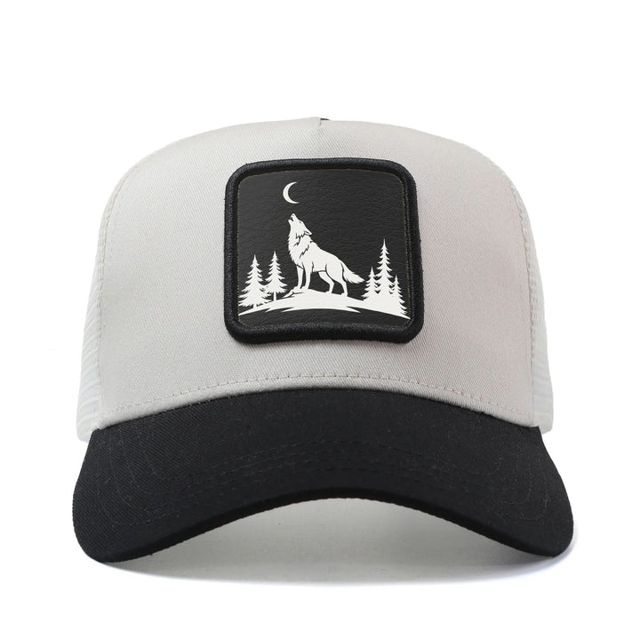 Gorra Trucker para Hombre y Mujer con Lobo Aullando a la Luna y Árboles de Pino - Gorra Ajustable de Malla Transpirable con Diseño 3D de Lobo y Cielo Nocturno, Gorra Ligera de Verano para Exteriores, Ideal para Pesca, Uso Casual, Regalos de Navidad/Día de
