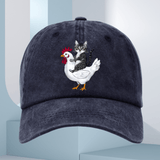 Gorra de Béisbol Ajustable para Hombre con Estampado de Gato y Pollo - Azul Marino, Tejido Suave y Correa Ajustable, Diseño Divertido, Ropa Casual, Gorra Única, Accesorio Duradero