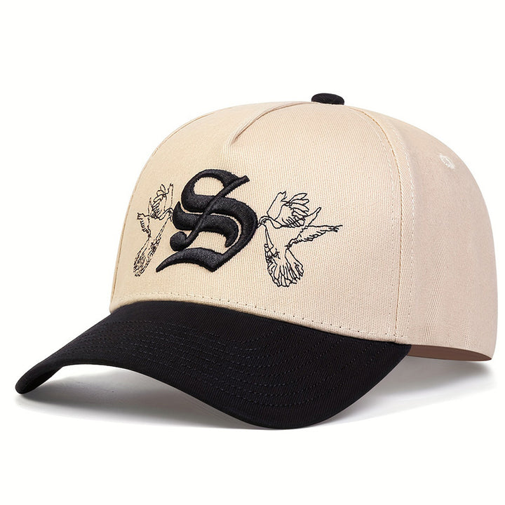 Gorra de Béisbol Ajustable para Mujer con Diseño Floral y Letra S, Gorro Transpirable de 5 Paneles para Primavera/Otoño, Playa o Fiestas - Beige//Verde, Accesorio Casual y Estiloso, Duradero