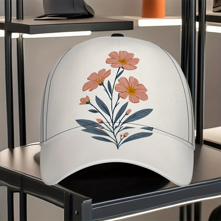1 Gorra de Béisbol para Hombre con Estampado Floral - Ligera, Ajustable en Poliéster, Diseño Rosa/Verde Azulado, Ideal para Running, Deportes, Streetwear, Halloween, Navidad y Eventos Especiales, 2D Plana