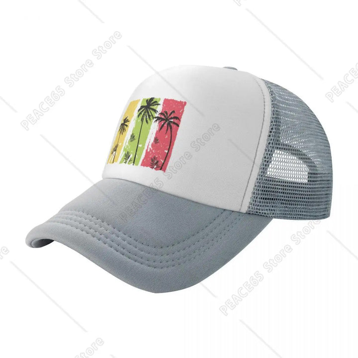 Gorra de Béisbol Ajustable de Malla Transpirable con Grafiti de Palmeras Vibrantes - Estilo Hip-Hop, Sombrero de Playa de Verano para Hombres y Mujeres, Lavable a Máquina