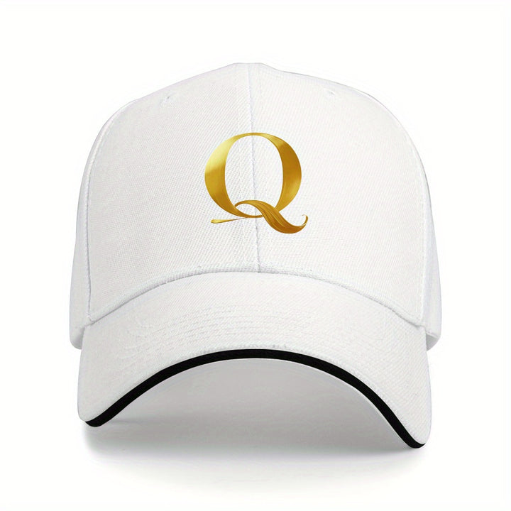 Gorra de béisbol ajustable para hombre y mujer - Ligera y transpirable, estampado dorado con 'Q', perfecta para deportes al aire libre y uso casual, regalo ideal para todas las estaciones